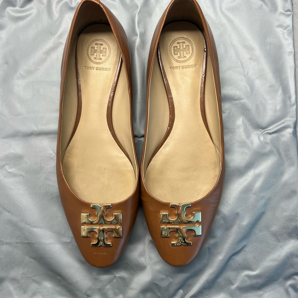 Pre-owned Tory Burch Ballet Flats Brown 7.5 leather gold